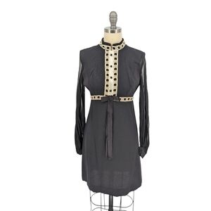 01519 Vintage Women's Embroidered Bow Dress Black Cream Size 7/8 coquette girl